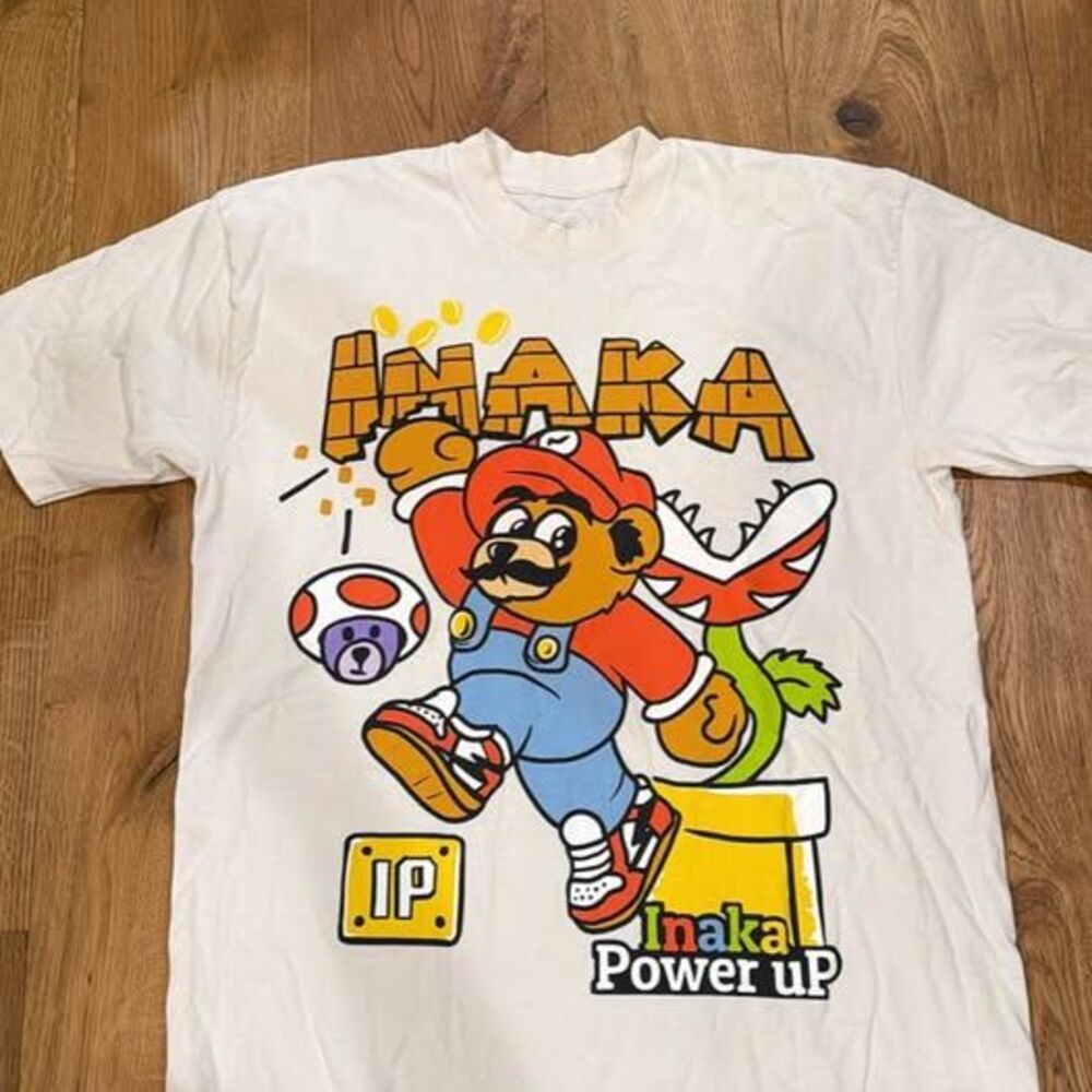 RARE Like New Inaka Power Super Mario "Power Up" Bear Graphic T-Shirt Size L